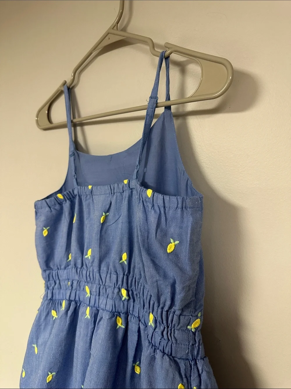 Girls cat & Jack blue / embroidered lemons fully lined summer dress XL 14 EUC!